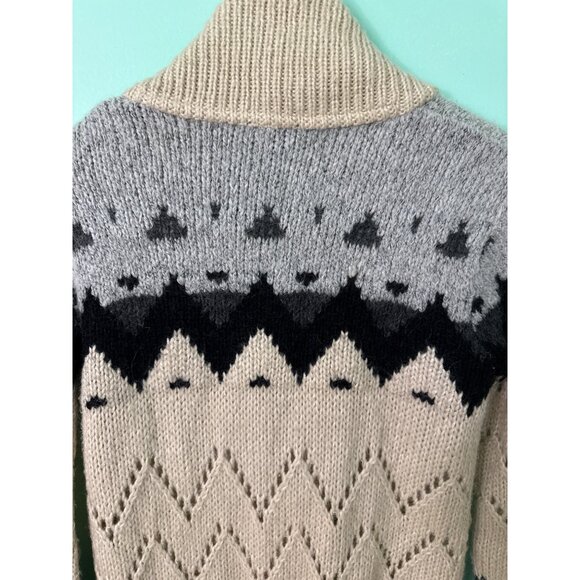 Topshop Womens Nordic Fair Isle Knit Cardigan Button Front Beige/Gray/Black Size - Picture 7 of 9